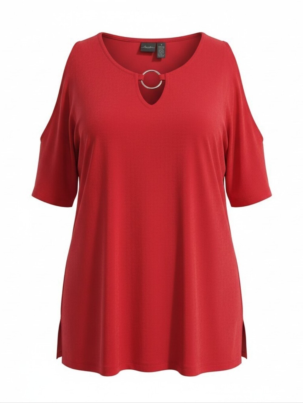 Chico's Travelers Tunic Top Sz 3 USA XL Red Ring Neck Slinky Knit Stretch Travel